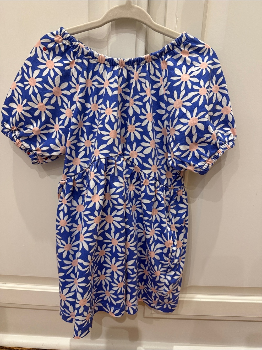 Hanna Andersson Blue Daisy Puff-Sleeve Dress with Pockets